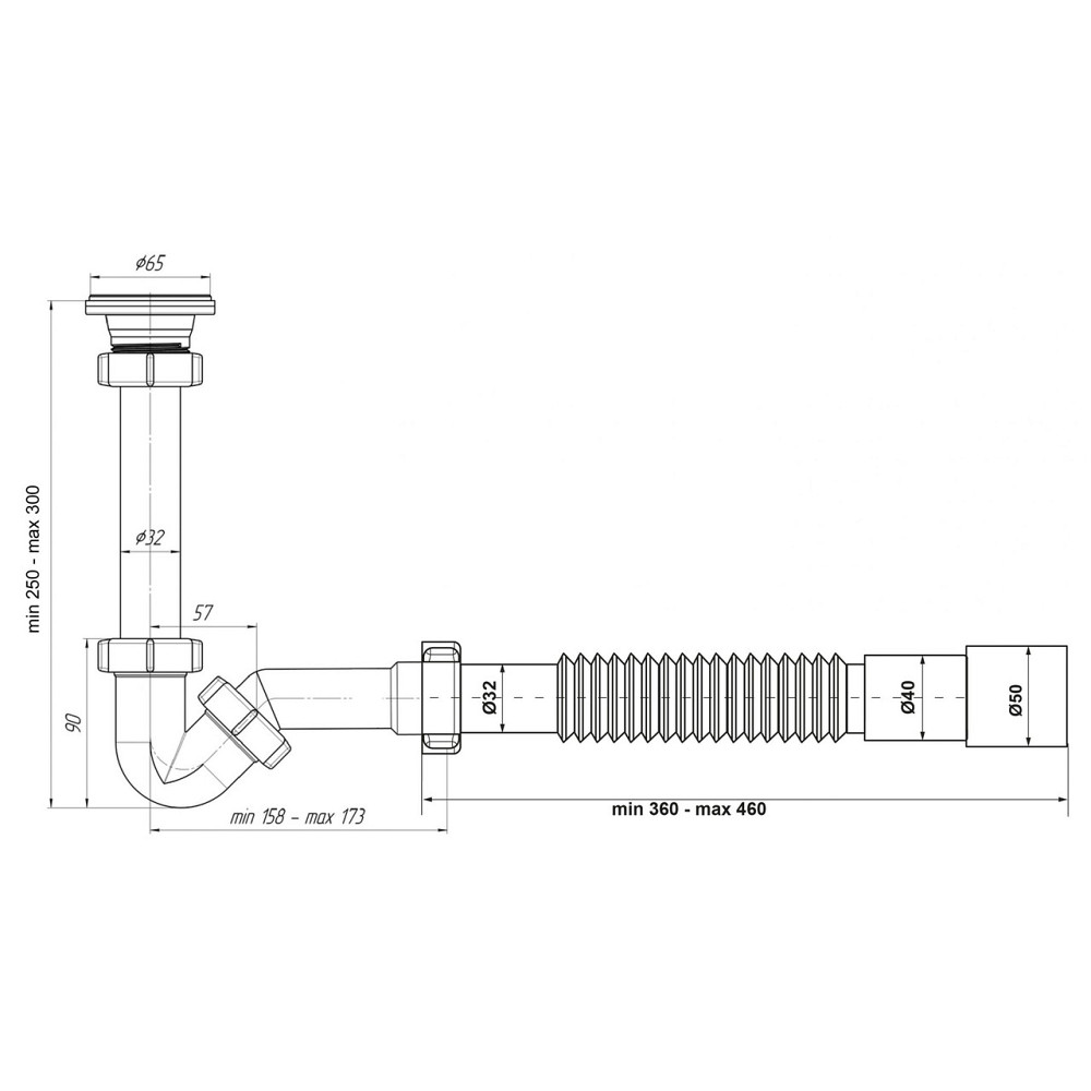 Сифон OPTIMUM для биде с резьбовым выпуском и гофротрубой 32 * 40/50 OPTI 18050 Киев - изображение 7
