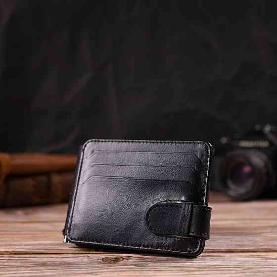 Класичний надійний затискач для грошей з натуральної гладкої шкіри CANPELLINI 21939 Чорний Київ