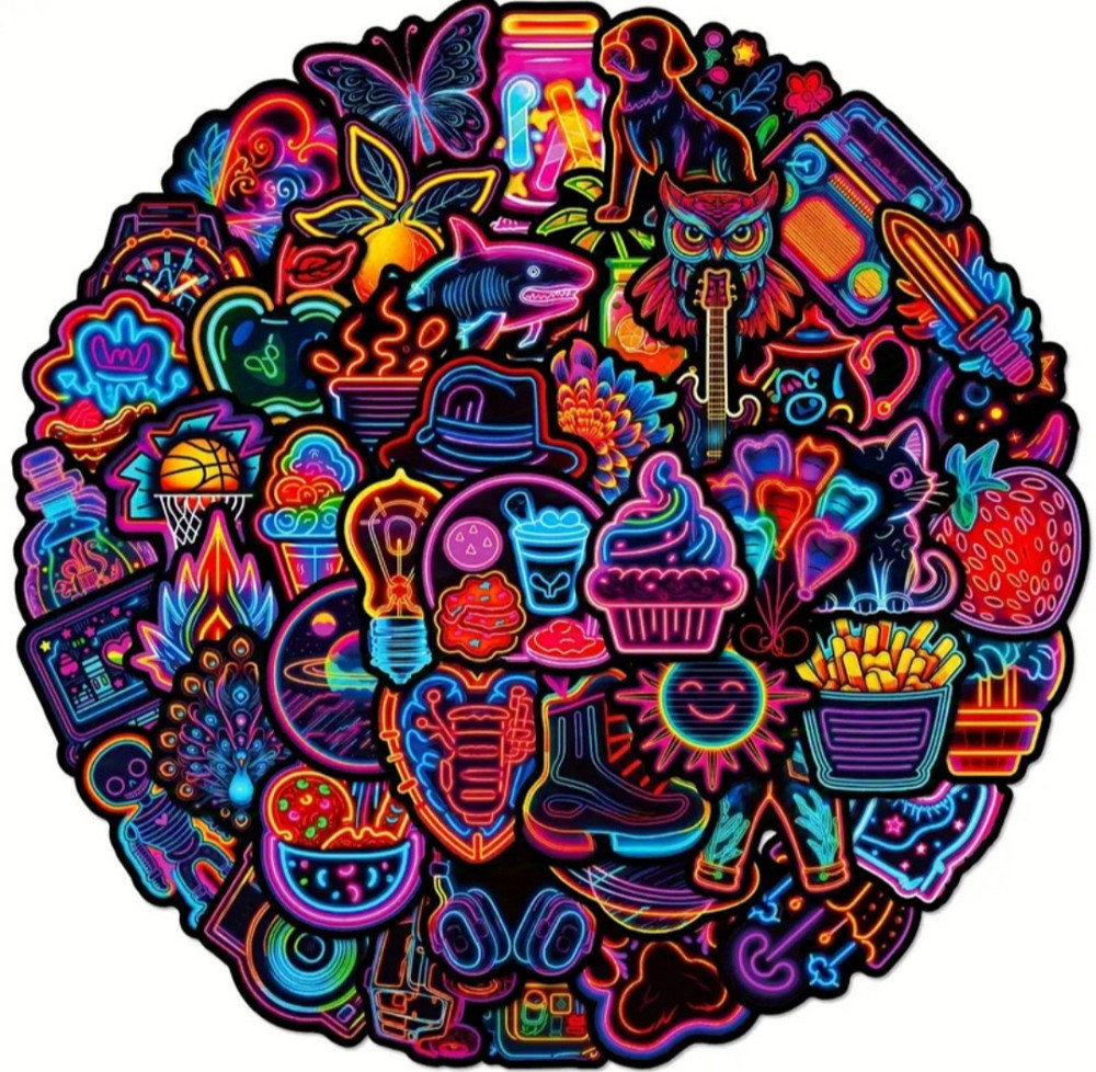 Наклейки стикеры неоновые - водонепроницаемые виниловые, 15шт. Киев - изображение 2