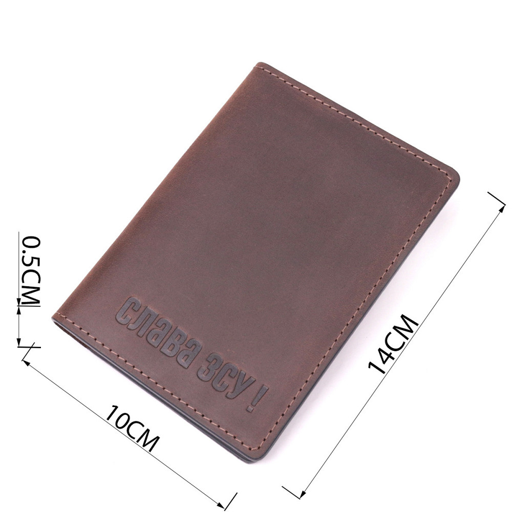 Добротная обложка на военный билет из винтажной кожи Слава ЗСУ GRANDE PELLE 16751 Коричневая Киев - изображение 3