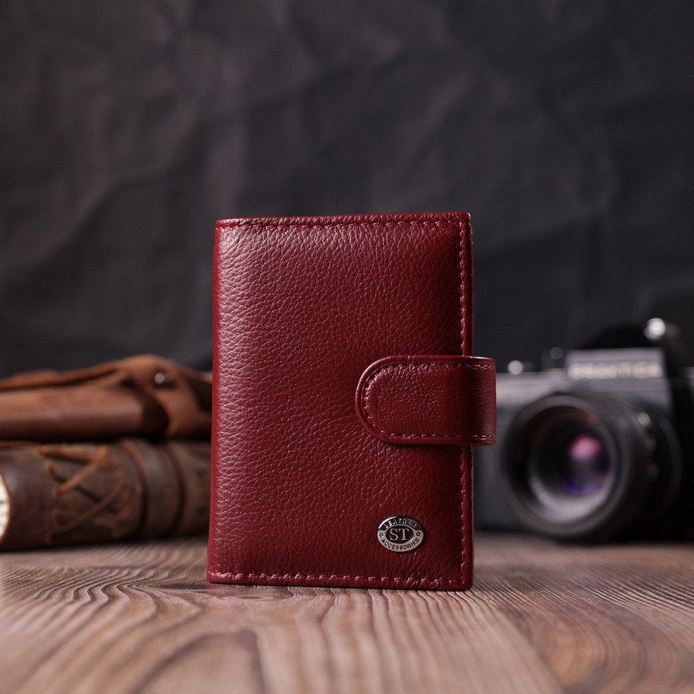 Практична візитниця з натуральної шкіри Бордовий (ST Leather) Київ - фото 3