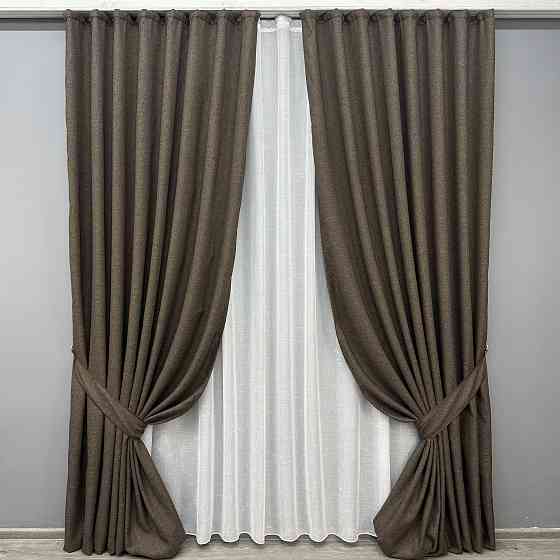 Комплект штор VR-Textil льон преміум ELEMENTA 200х270 2шт і Тюль 500х270 1867ш-115т венге з білим 71-072/6 Київ