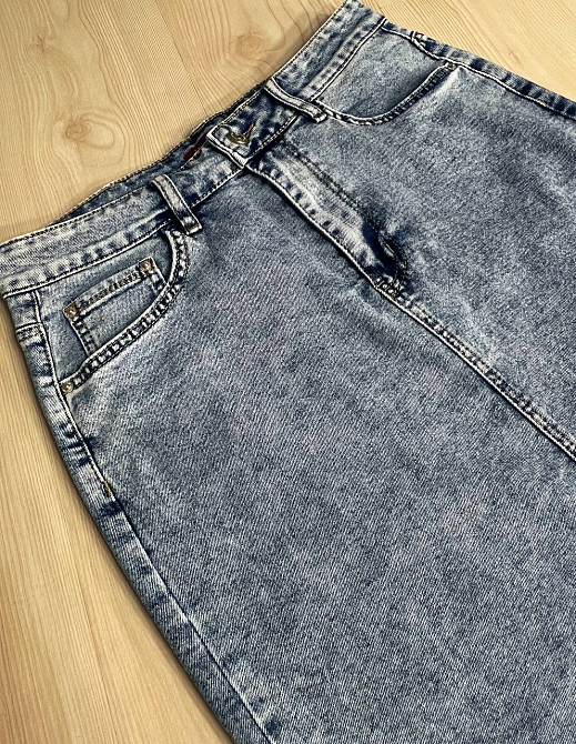 Спідниця джинсова жіноча Vanver 8118 з розрізом ззаду великі розміри блакитна, блакитний, З2, 32, 86 см, 108 см Київ - фото 18