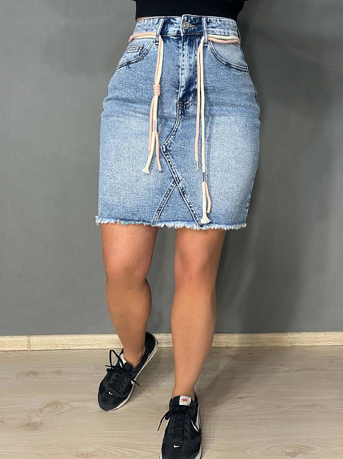 Юбка женская джинсовая Vanver 2037 короткая прямая с поясом стрейчевая голубая, голубой, 30, 30, 79 см, 101 см Киев - изображение 4