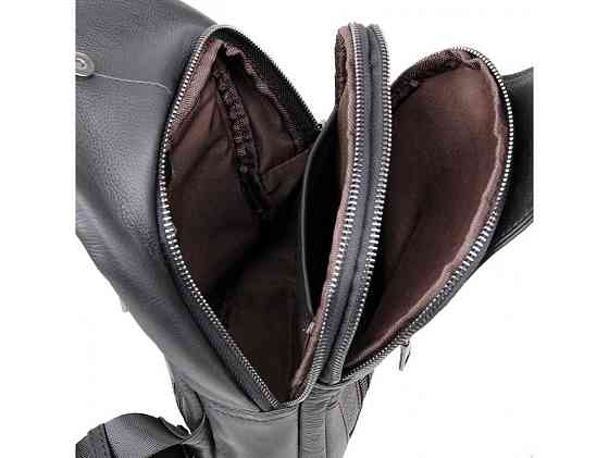 Сумка-слінг чоловіча чорна з натуральної шкіри на одне плече TIDING BAG Київ