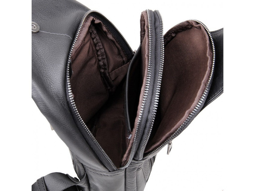 Сумка-слінг чоловіча чорна з натуральної шкіри на одне плече TIDING BAG Київ - фото 6