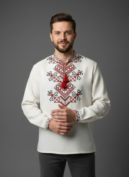 Лляна чоловіча вишиванка з орнаментом Дерево життя Київ - фото 1