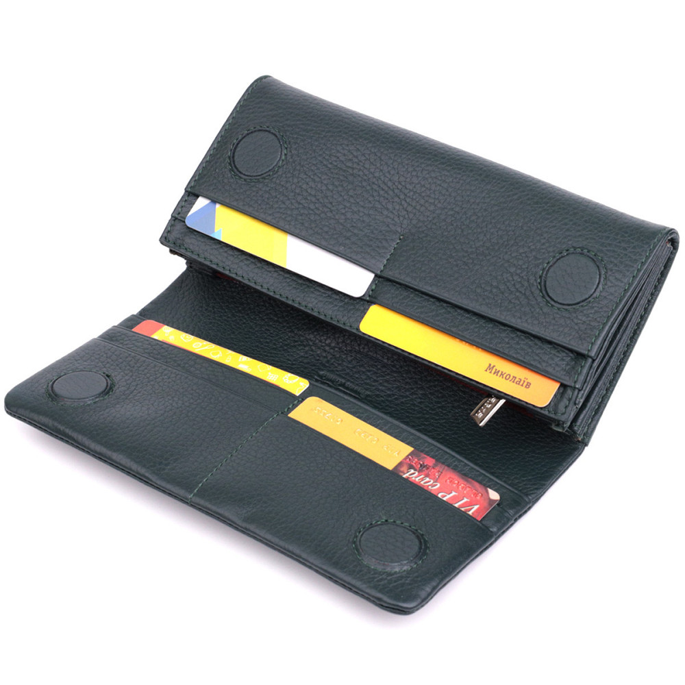 Горизонтальний жіночий гаманець з натуральної шкіри KARYA 22852 Зелений Київ - фото 7