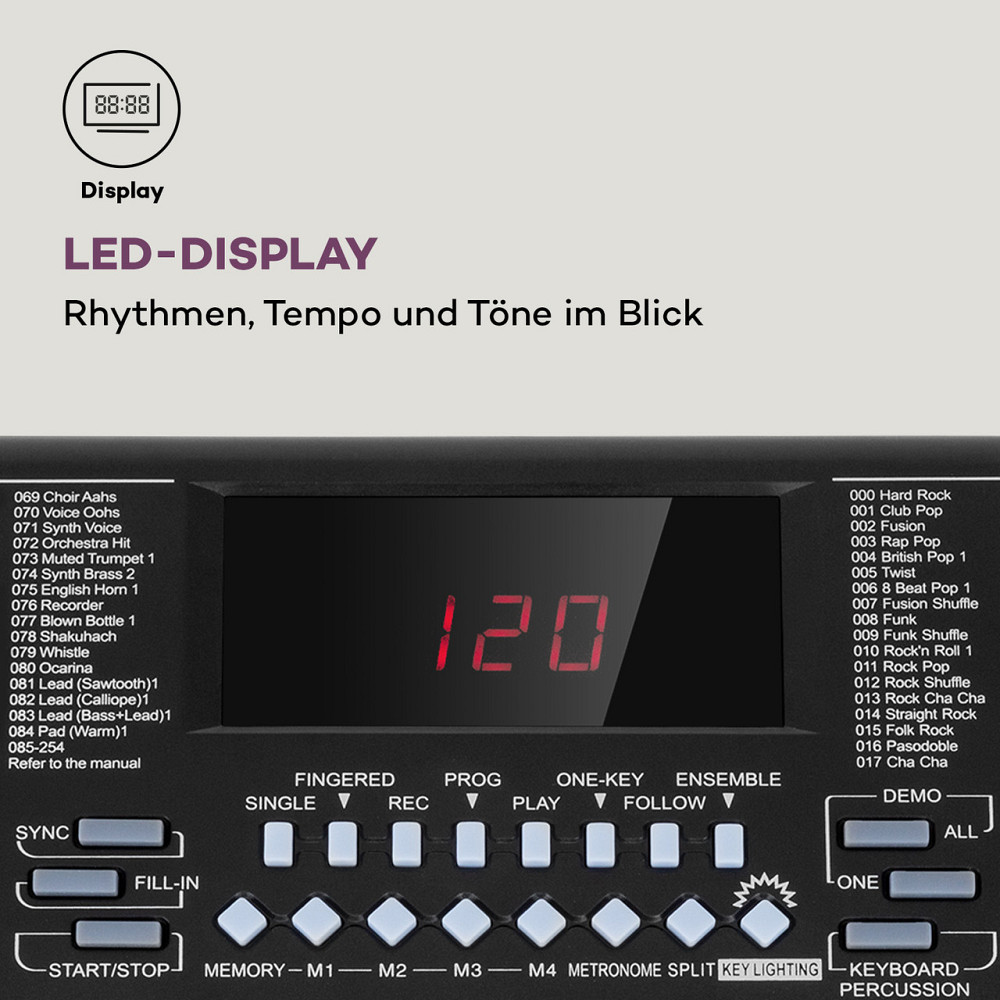 Etude 255 LCD Learning Keyboard 61 Keys LED Display Клавіші з підсвіткою 255 Rhythms Black (Німеччина, читати Рівне - фото 4