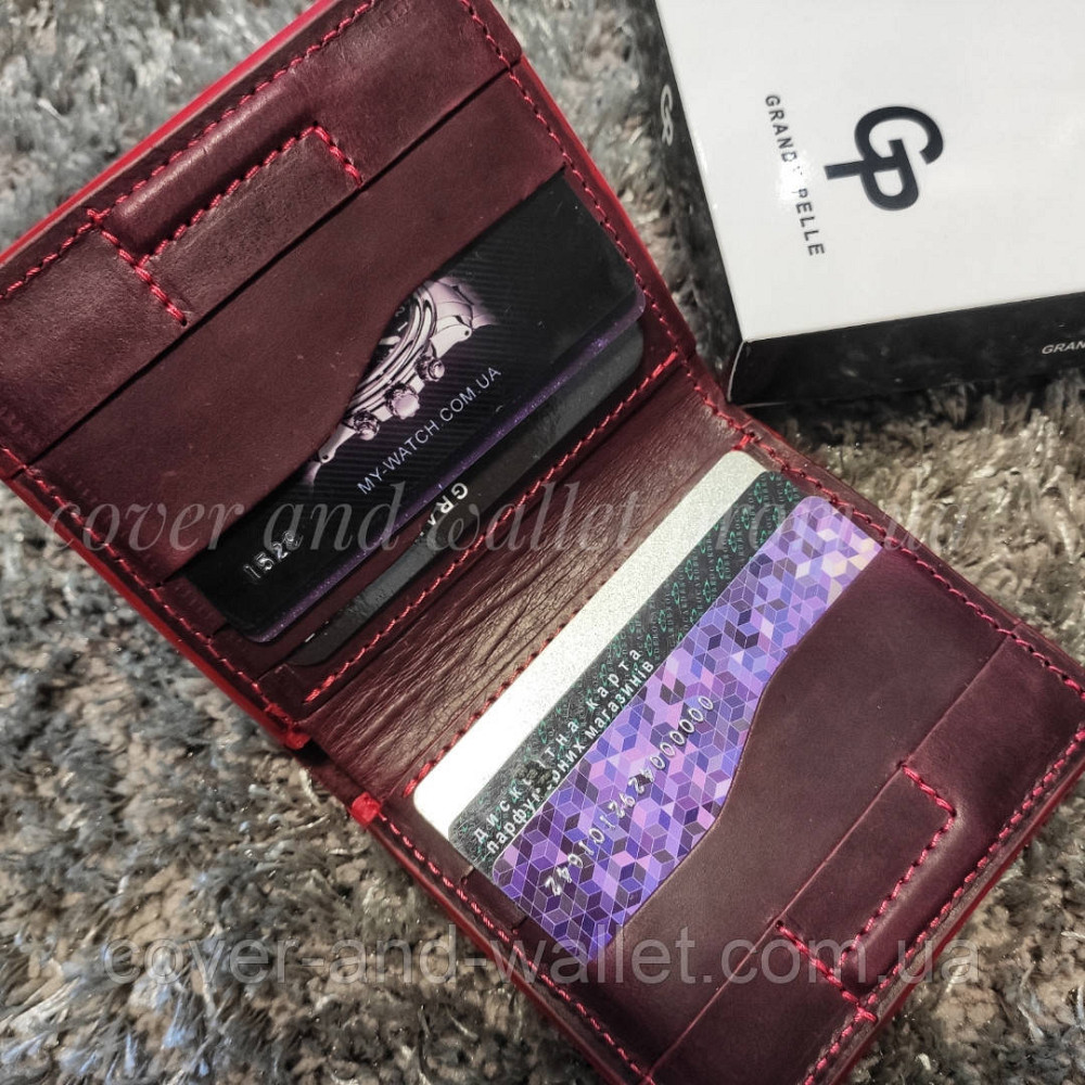Компактний жіночий шкіряний гаманець на магнітах марсалового кольору Grande Pelle Lettera Київ - фото 3