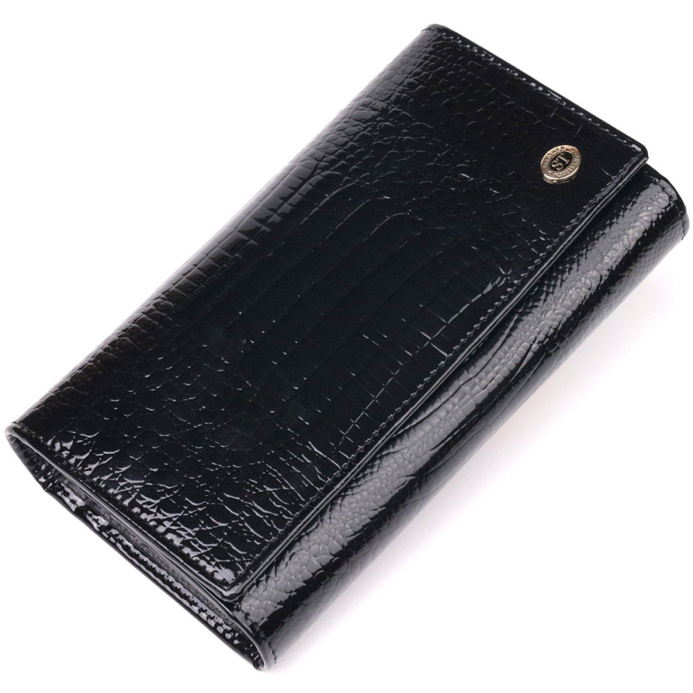 Жіночий лаковий шкіряний гаманець з візитницею чорний (ST Leather) Київ - фото 19