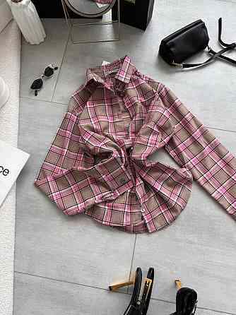 Женская повседневная оверсайз рубашка в клетку костюмный тиар Розовый Одесса