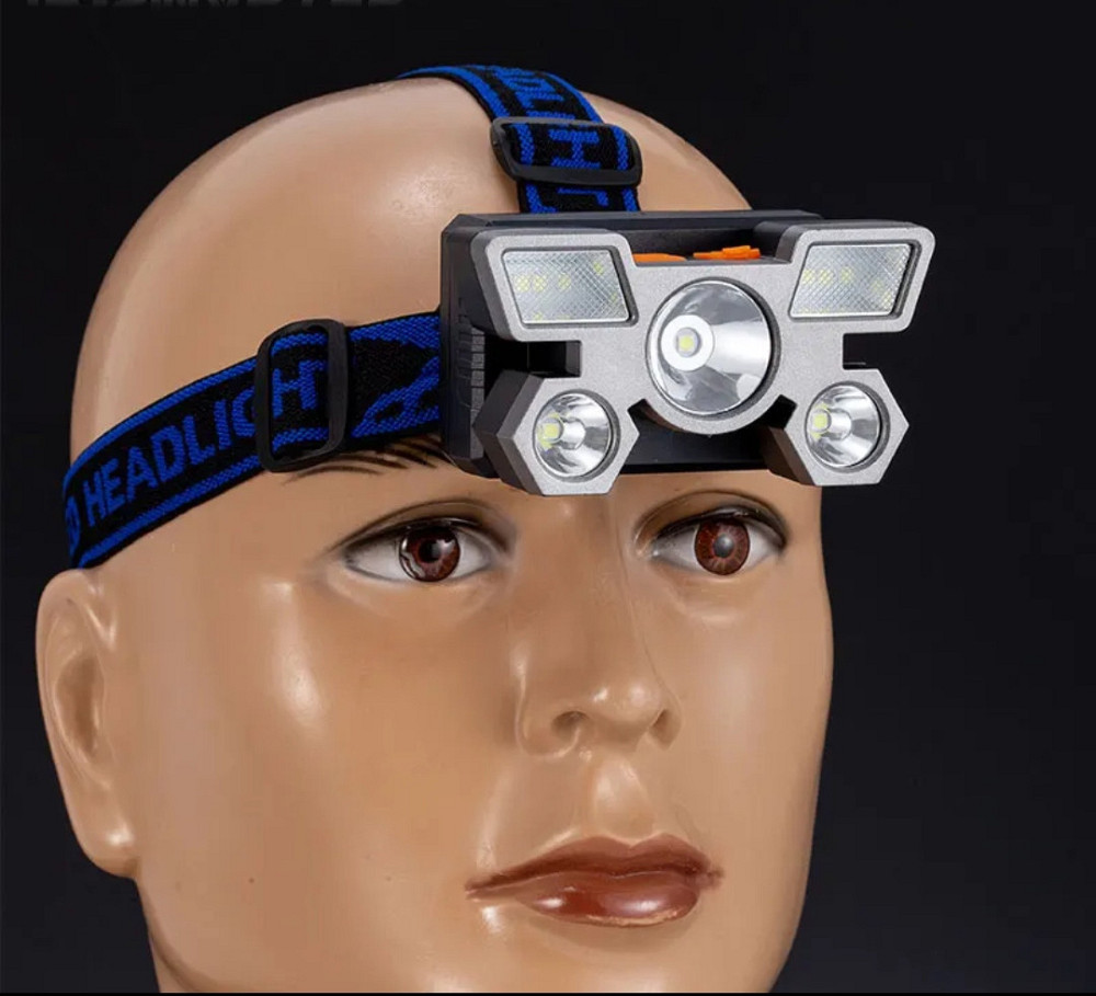 Налобный фонарик на аккумуляторе 5 led с зарядкой USB 4 режима черный Киев - изображение 4