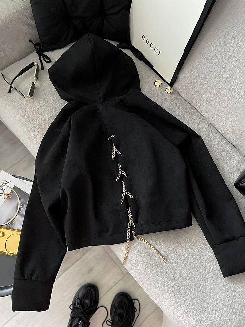 Жіночий стильний оверсайз худі з ланцюжком щільний замш на ​​дайвінгу Одеса - фото 10