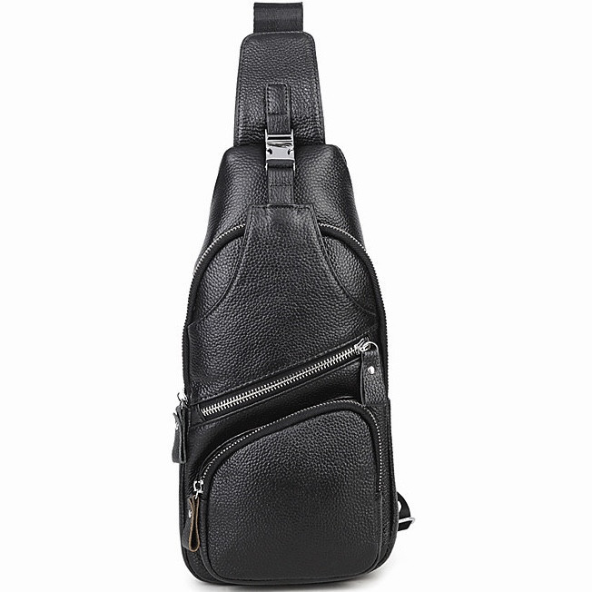 Мужская кожаная сумка-слинг 17х32х7, бананка для роботы и офиса TIDING BAG - MK-96303 черная Каменское - изображение 2