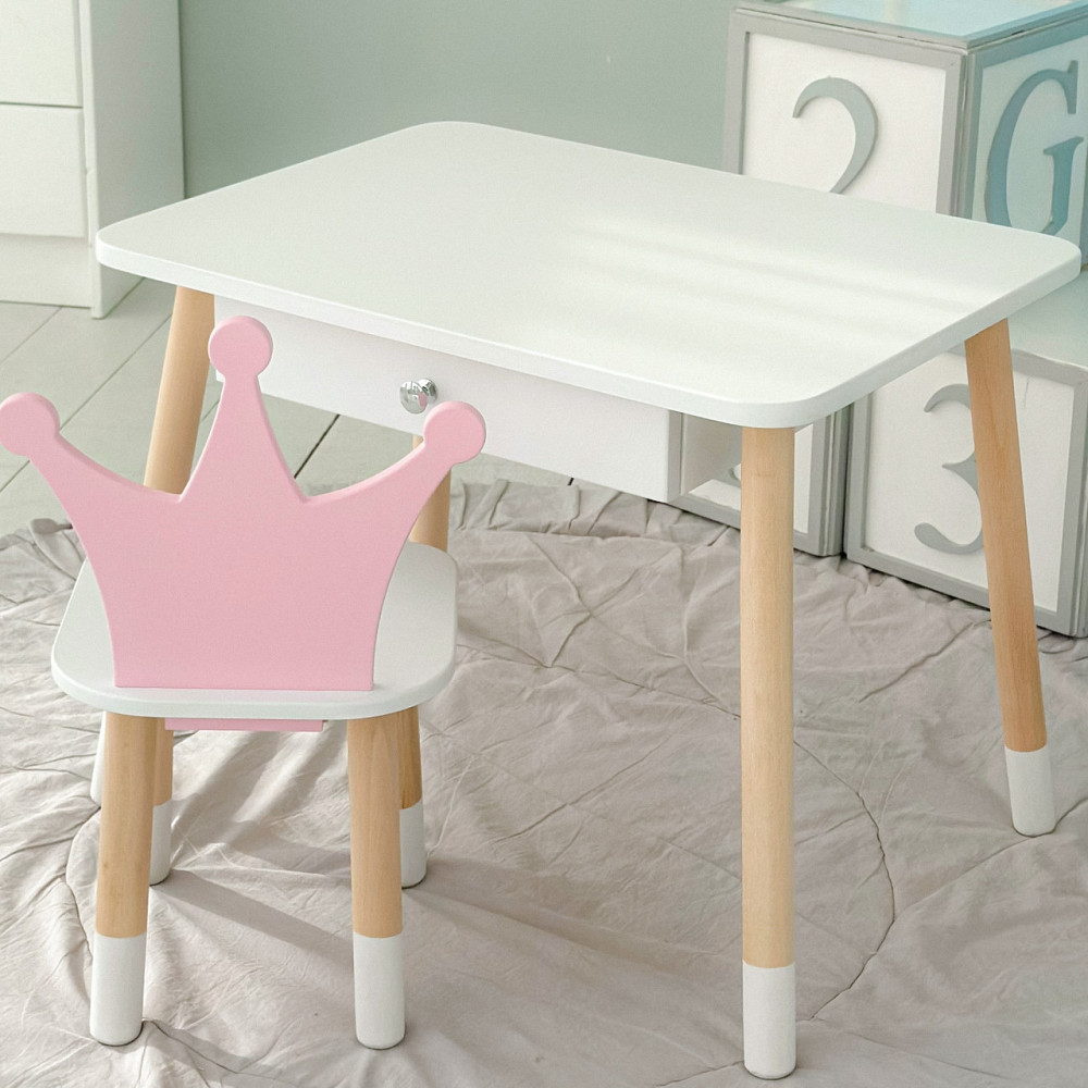 Детский столик белый и стульчик корона бело- розовый. Столик с ящиком для карандашей и разукрашек 56787 Киев - изображение 6