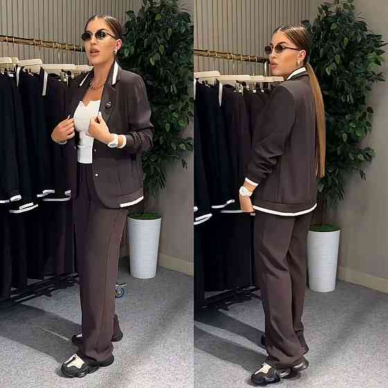 Женский стильный брючный костюм двойка: пиджак и штаны батал итальянский трикотаж Одесса