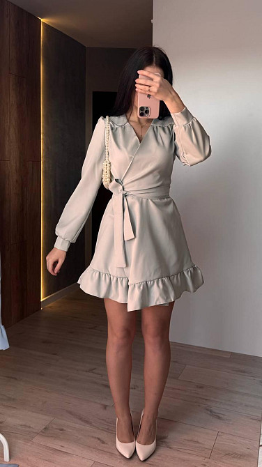 Женское романтическое платье на запах костюмка Серый Одесса - изображение 7