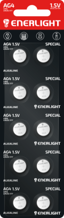 Батарейка таблетка ENERLIGHT Special Alkaline AG4 (LR66, LR626/377) 1.5V блістер 10 шт. Рівне