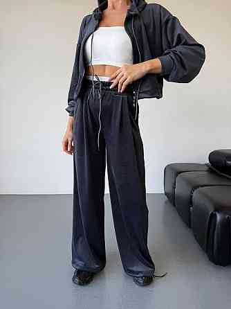 Женский стильный повседневный велюровый костюм двойка Графит Одесса