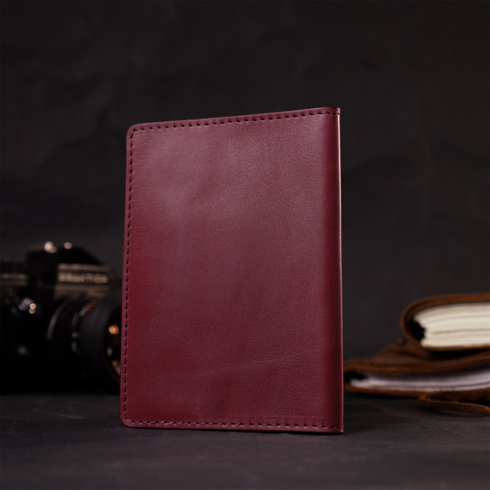 Отличная кожаная обложка на паспорт GRANDE PELLE 16794 Бордовый Киев - изображение 6