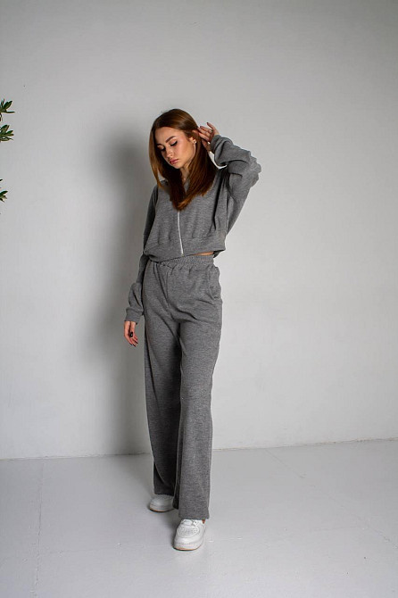 Жіночий стильний повсякденний костюм-двійка рубчик Сірий Одеса - фото 1