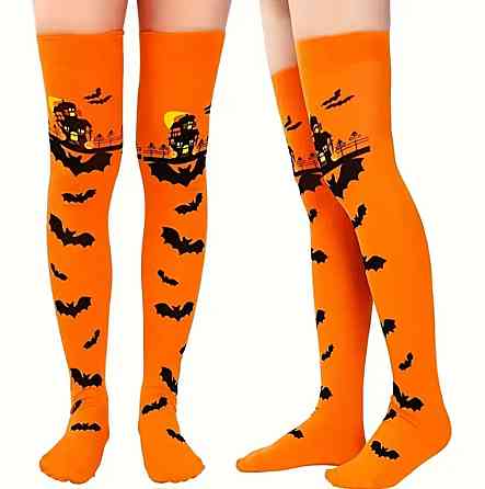 Чулки для Хэллоуина Летучие мыши one size оранжево-черный Киев
