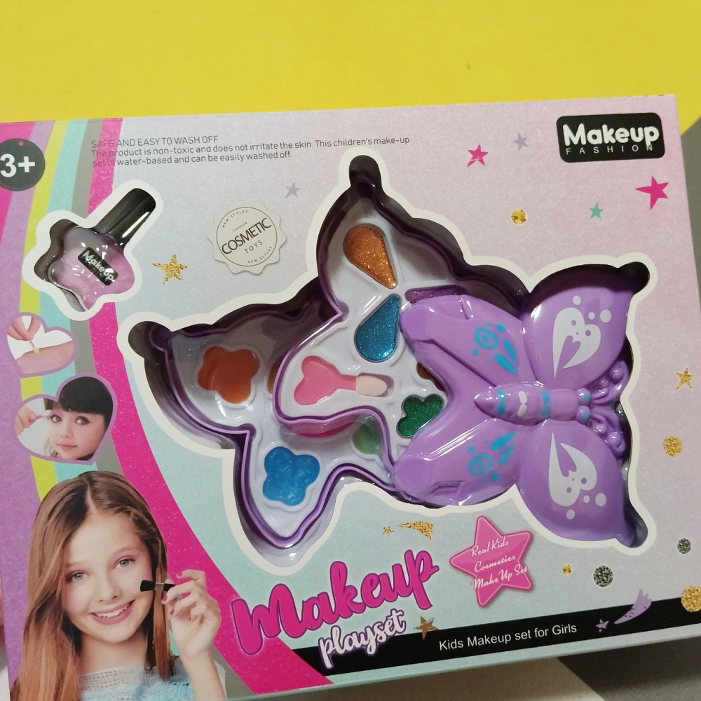 Дитяча Косметика "Метелик"  лавандовий 2-ярусна, тіні, пензлики, лак, помада, блискітки Київ - фото 4