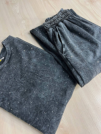Костюм жіночий Coast Moda 4256 варений в техниці тай-дай джоггери з футболкою розсип камінців графіт, графіт, L Київ - фото 20