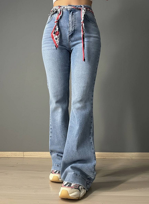 Джинсы женские Dragon 8330 flare клеш от колена с поясом увеличенные размеры голубые, голубой, З2, 32, 88 см, 112 см Киев - изображение 16