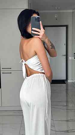 Женский трендовый легкий костюм двойка: топ-бандо и широкие брюки дабл шелк Одесса