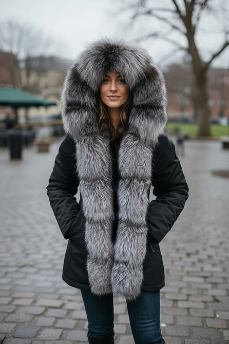 Парка женская с мехом чернобурки Черный р42 75см Харьков - изображение 1
