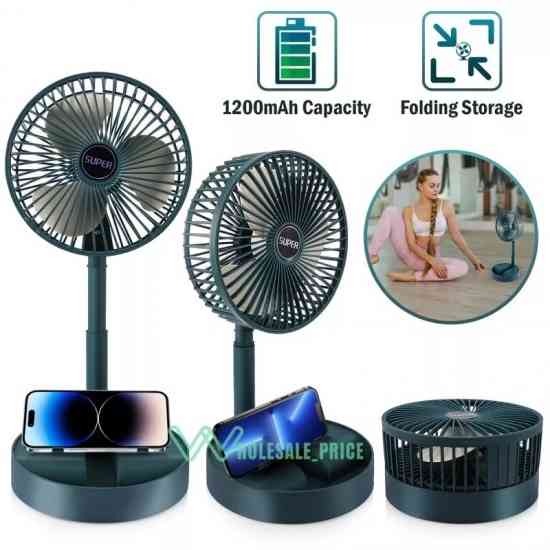 Складной вентилятор аккумуляторный на ножке Telescopic Folding Fan с USB зарядкой Green Винница