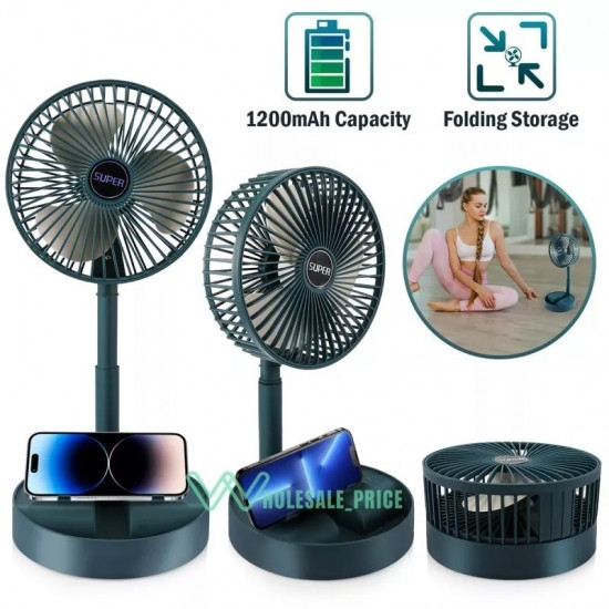 Складаний вентилятор аккумуляторний на ніжці Telescopic Folding Fan з USB зарядкою Green Вінниця - фото 5