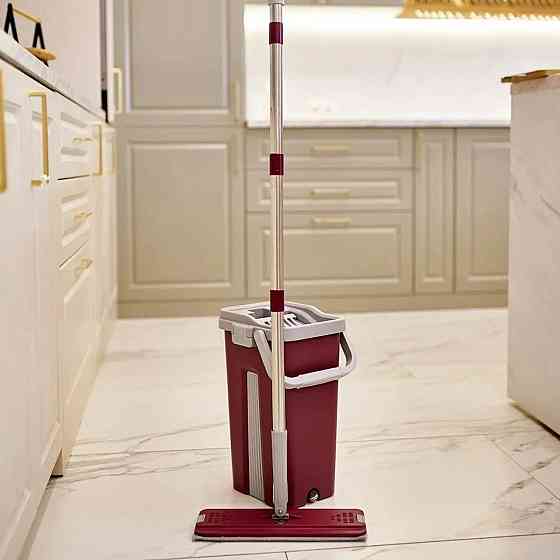 Швабра с ведром 11л и автоматическим отжимом + 2 насадками Cleaning Mop, Бордовая / Швабра лентяйка и ведро / Швабра для мытья Киев