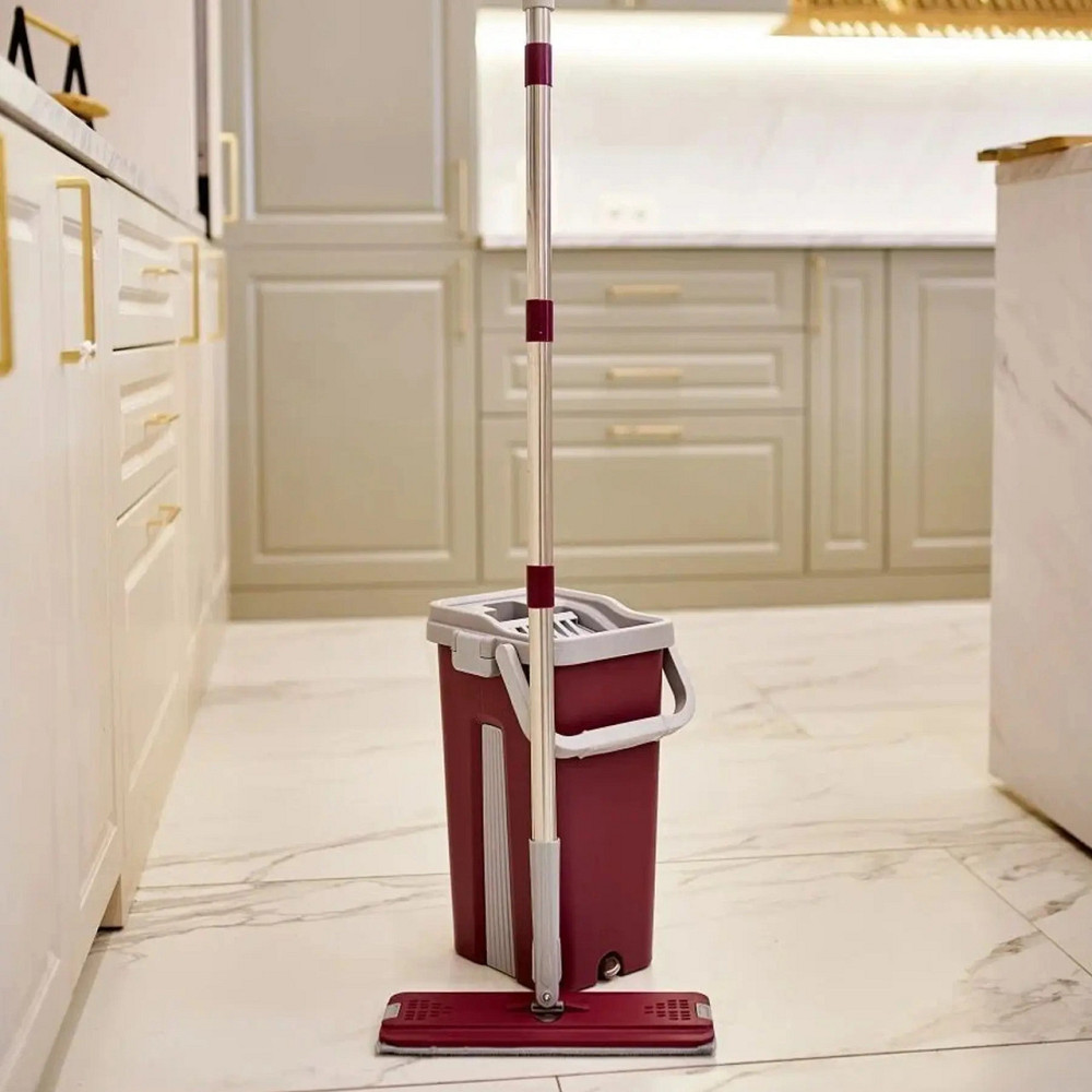 Швабра с ведром 11л и автоматическим отжимом + 2 насадками Cleaning Mop, Бордовая / Швабра лентяйка и ведро / Швабра для мытья Киев - изображение 2