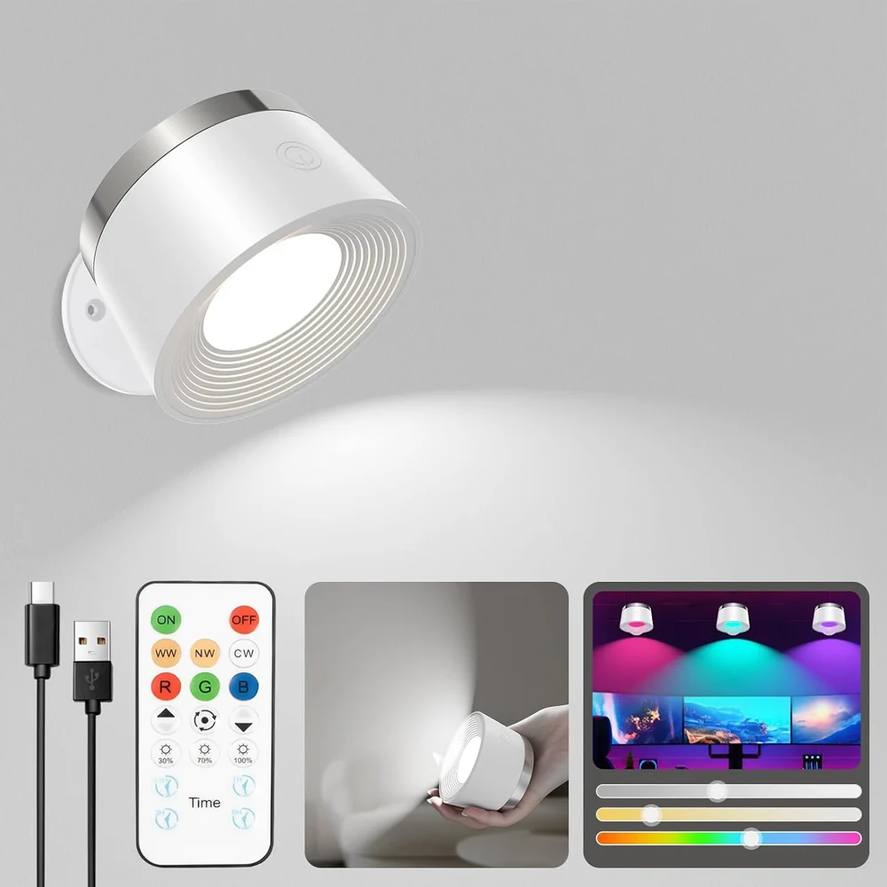 Аккумуляторный настенный светильник 3500 мАч, магнитный LED, RGB, 3 температуры, пульт, диммирование 360° Киев - изображение 2