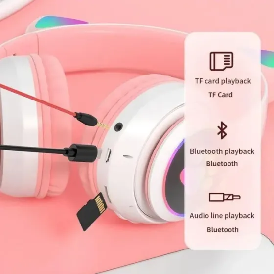 Беспроводные наушники Cat STN-28 с кошачьими ушками, Bluetooth 5.0, LED, микрофон, FM-радио, microSD, AUX, Hi-Fi Киев