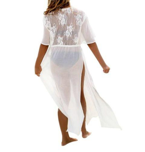 Пляжний халат з мереживом на спині L білий Київ - фото 4