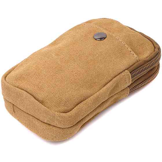 Вертикальна сумка-чохол на пояс із металевим карабіном із текстилю Vintage 22227 Пісочний Київ