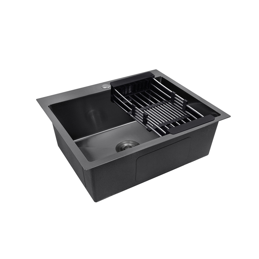 Кухонная мойка Kroner KRP Schwarze - 6050HM с PVD покрытием (3/1 мм) черная Киев - изображение 4