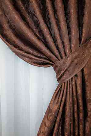 Комплект готових штор VR-Textil Жакард № 1088ш Коричневий 150х270 см 2 шт (30-901) Київ