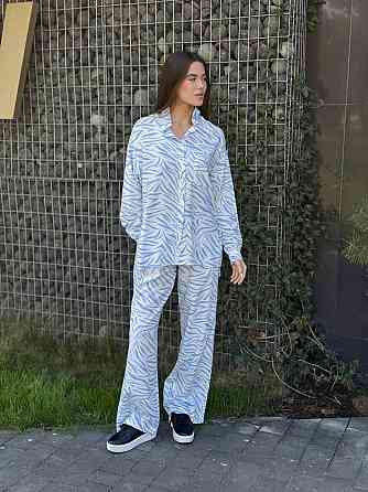 Костюм женский летний лен Голубой Животные принты M-L Харьков