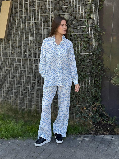 Костюм жіночий літній льон Блакитний Тваринні принти ML Харків - фото 4