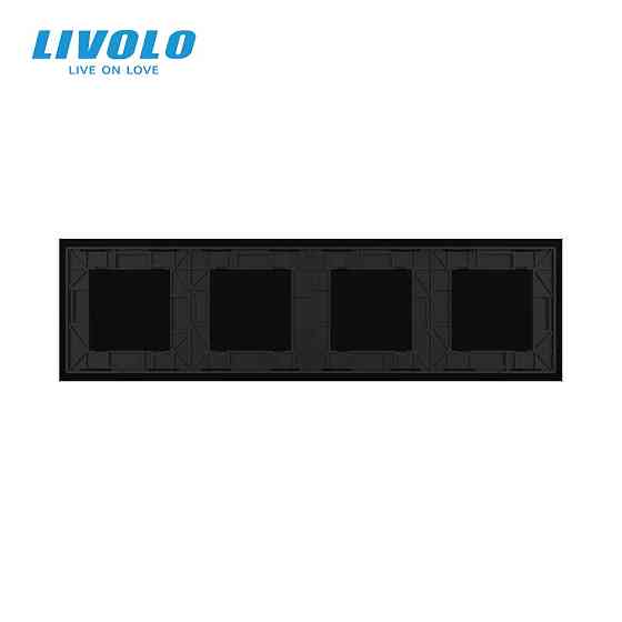 Рамка 4-постова порожня Х сенсорів (Х-Х-Х-Х) LIVOLO, загартоване скло, чорна, 294×80 мм (VL-P700/00/00/00-8B) Коломия