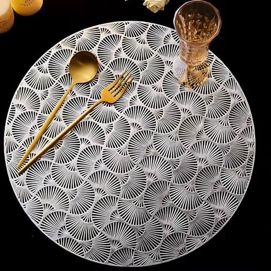 Сервировочная салфетка под горячее круглая 38х38 см, коврик сервировочный серебристый набор 2 шт Каменец-Подольский