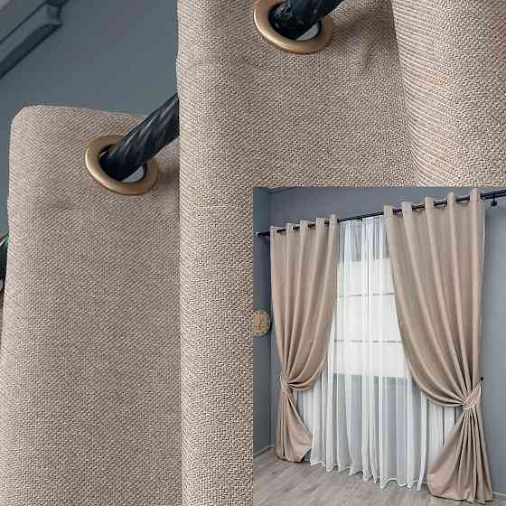 Комплект штор на люверсах VR-Textil Лен ELEMENTA № 1869ш Бежевый 150х270см 2 шт (37-0271) Киев