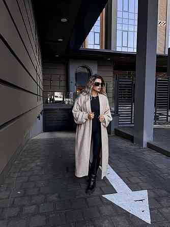 Женский теплый длинный кардиган на запах плотная альпака Беж Одесса