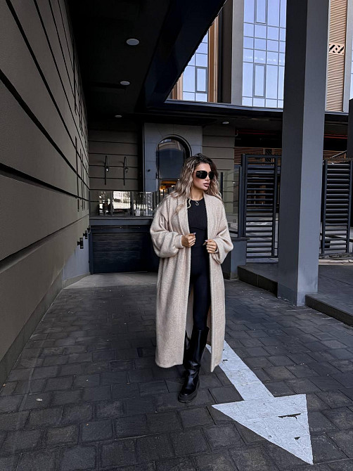 Жіночий теплий довгий кардиган на запах щільна альпака Беж Одеса - фото 5