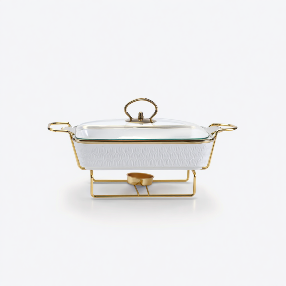 Yiwu Мармітниця настільна порцелянова 1,5 л прямокутна 35х19х11,5 (см) на підставці Мармур біли Коломыя - изображение 1